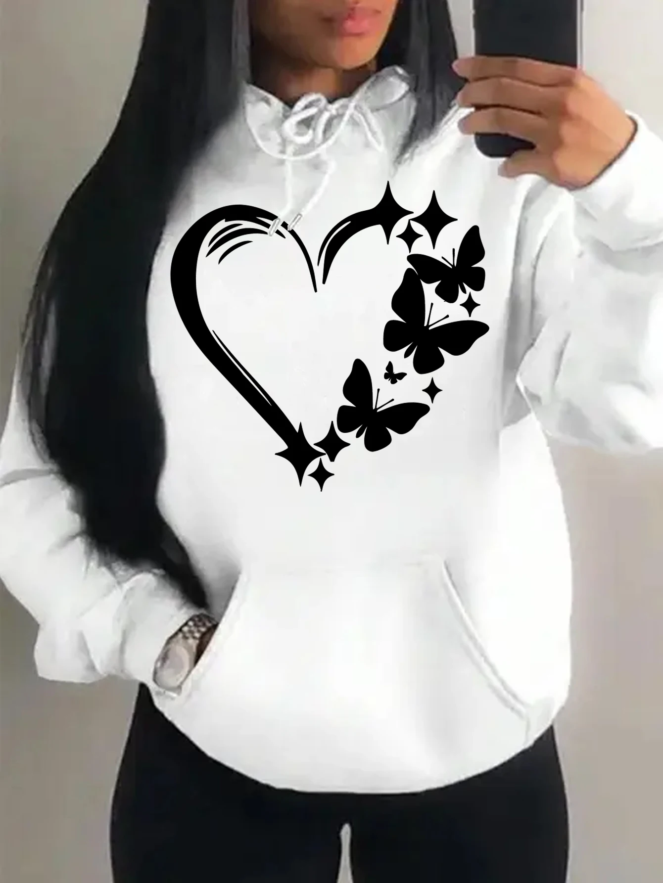Combination Of Love And Butterfly Hoody Plus Size Women Hip Hop Autumn Hoodies Fleece Pocket Clothes Vintage Multicolor Hoodie thumbnail 4