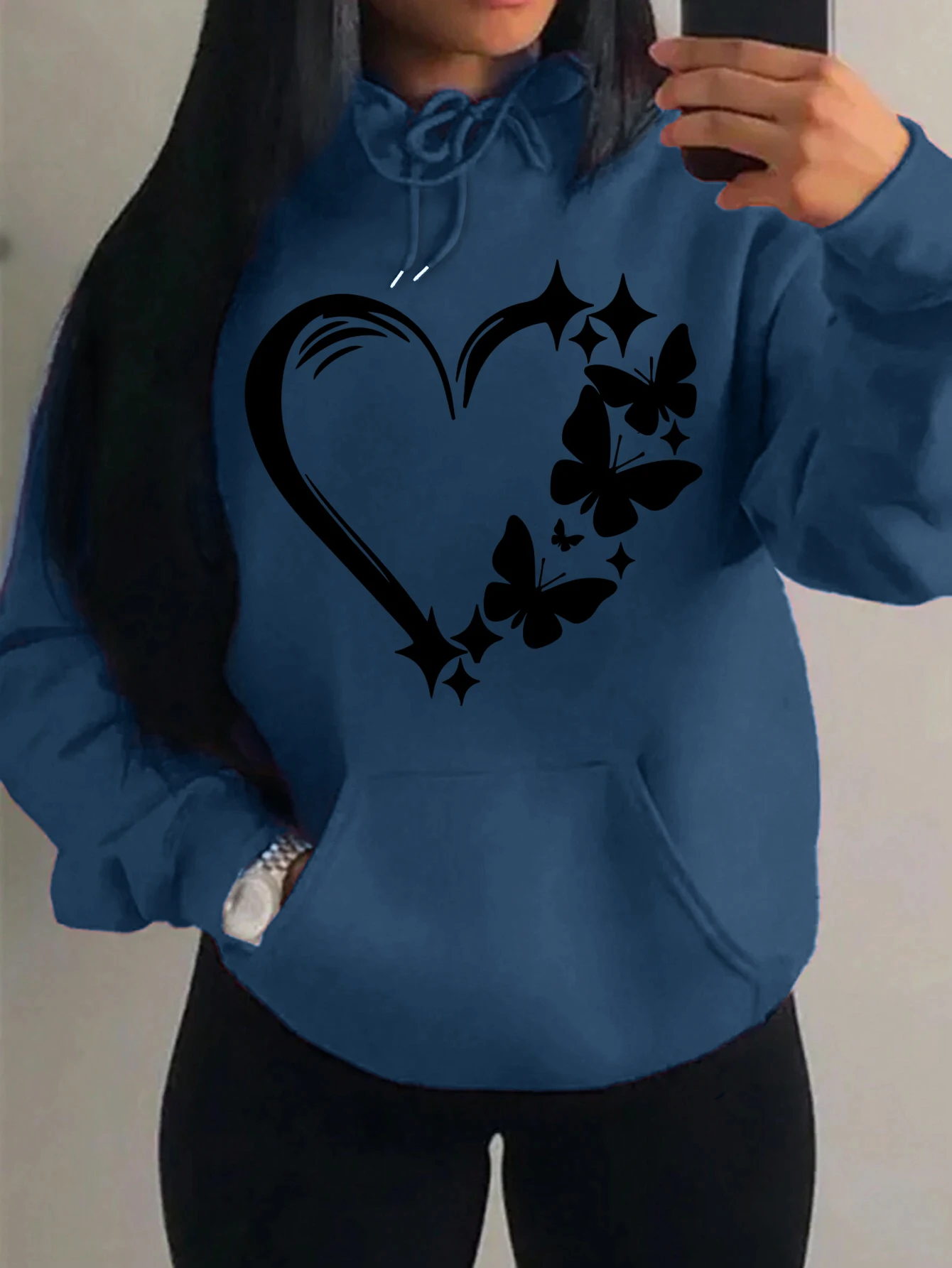Combination Of Love And Butterfly Hoody Plus Size Women Hip Hop Autumn Hoodies Fleece Pocket Clothes Vintage Multicolor Hoodie thumbnail 2