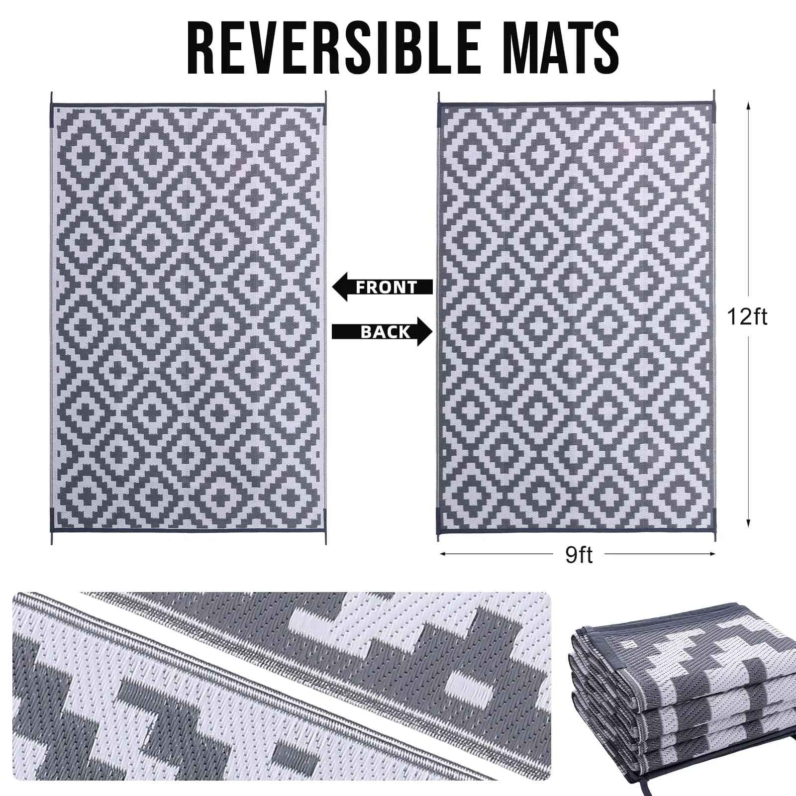 Hapihappy New Reversible Plastic Rugs For Camping Outdoor Mat Carpet For Rooftop Non-slip Waterproof Indoor Mats For Living Room thumbnail 6