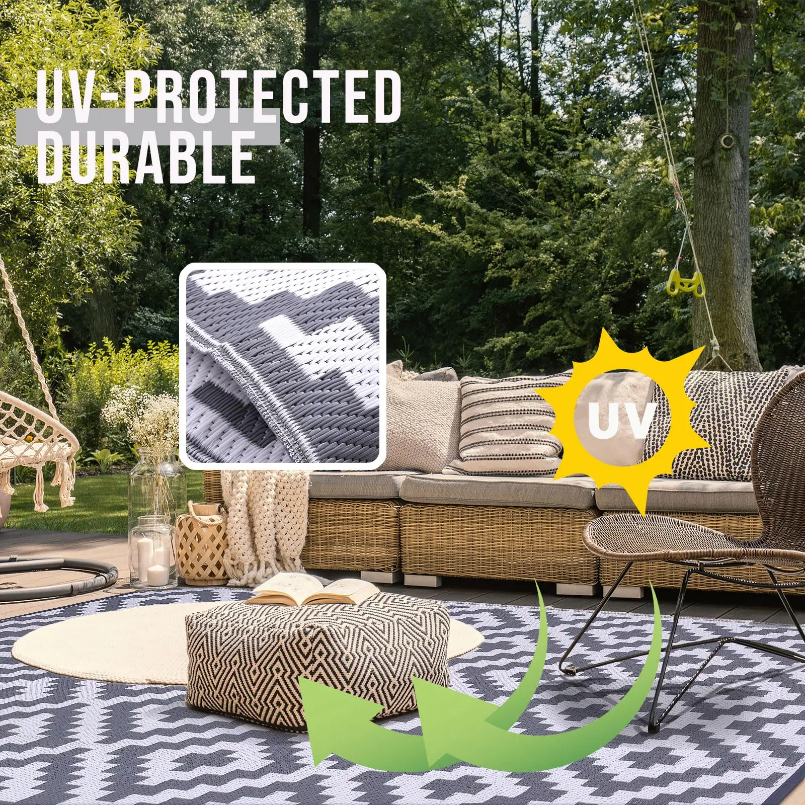 Hapihappy New Reversible Plastic Rugs For Camping Outdoor Mat Carpet For Rooftop Non-slip Waterproof Indoor Mats For Living Room thumbnail 4