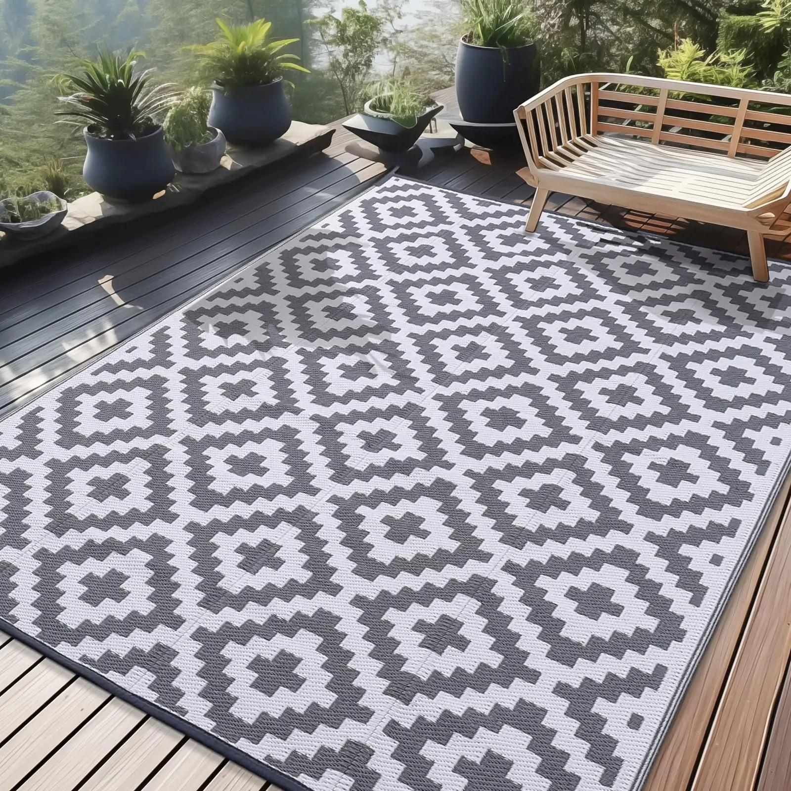 Hapihappy New Reversible Plastic Rugs For Camping Outdoor Mat Carpet For Rooftop Non-slip Waterproof Indoor Mats For Living Room thumbnail 2
