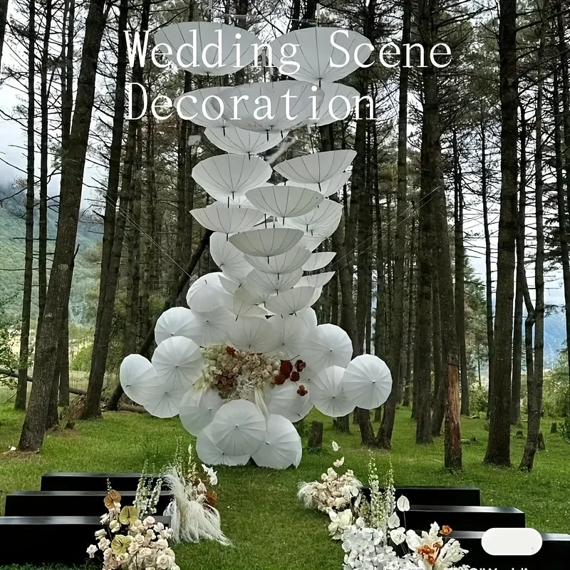 A white paper umbrella for wedding decoration - handmade traditional Chinese bridal sunshade - photo prop and party accessory thumbnail 5