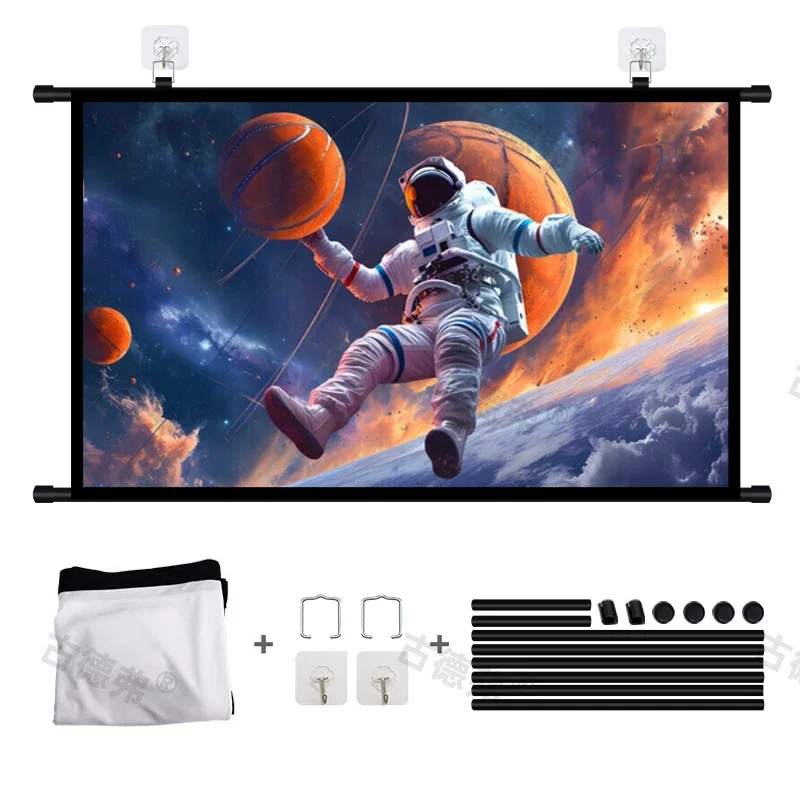 XMJM 60/72/84/100/120inch Thick HD Projector Screen 16:9 No-hole Wall-mounted Home Projection Screen thumbnail 2