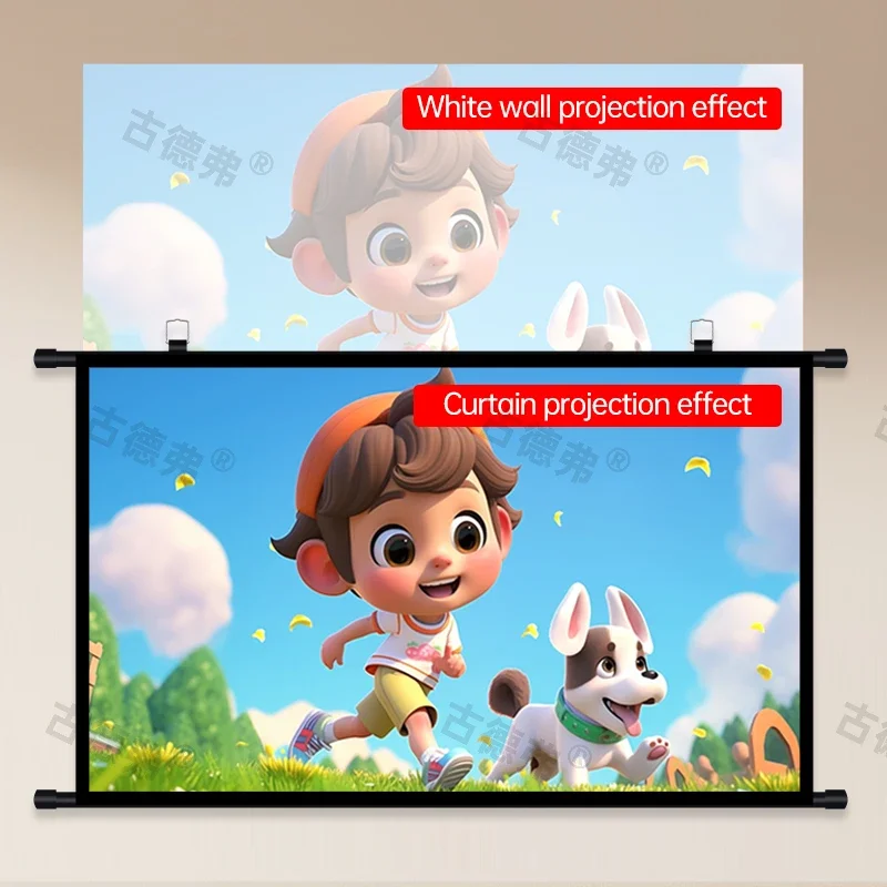 XMJM 60/72/84/100/120inch Thick HD Projector Screen 16:9 No-hole Wall-mounted Home Projection Screen thumbnail 3
