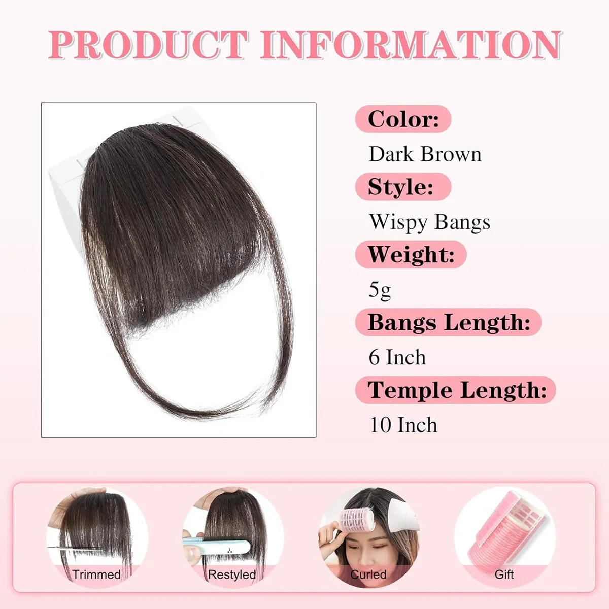 Wispy French Human Hair Bangs Clip on Light Air Bangs for Women Daily Use Black,Brown,Burg,Blond Color Bangs Hair Extensions thumbnail 2