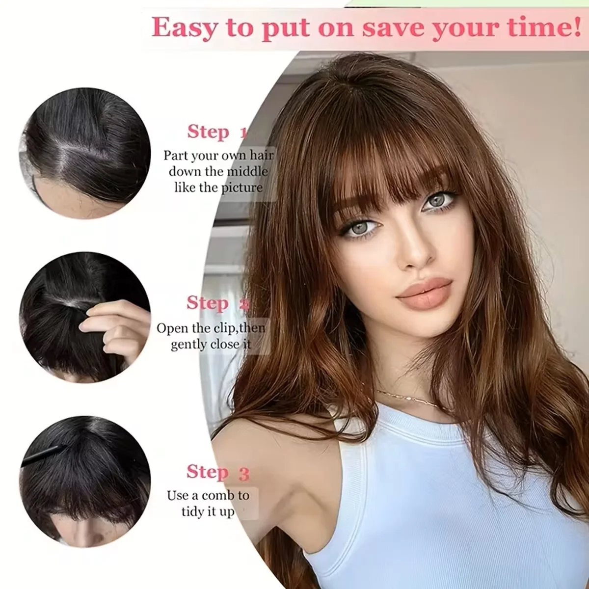 Wispy French Human Hair Bangs Clip on Light Air Bangs for Women Daily Use Black,Brown,Burg,Blond Color Bangs Hair Extensions thumbnail 6