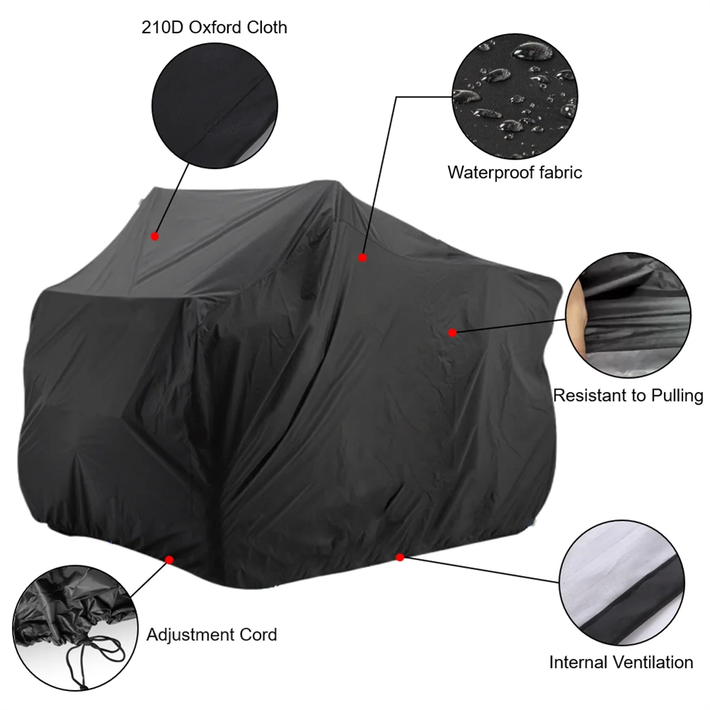 Quad Bike ATV Cover Universal 210D Oxford Waterproof Motorcycle Vehicle Scooter Kart Motorbike Resistant Dust UV Protector Black thumbnail 5
