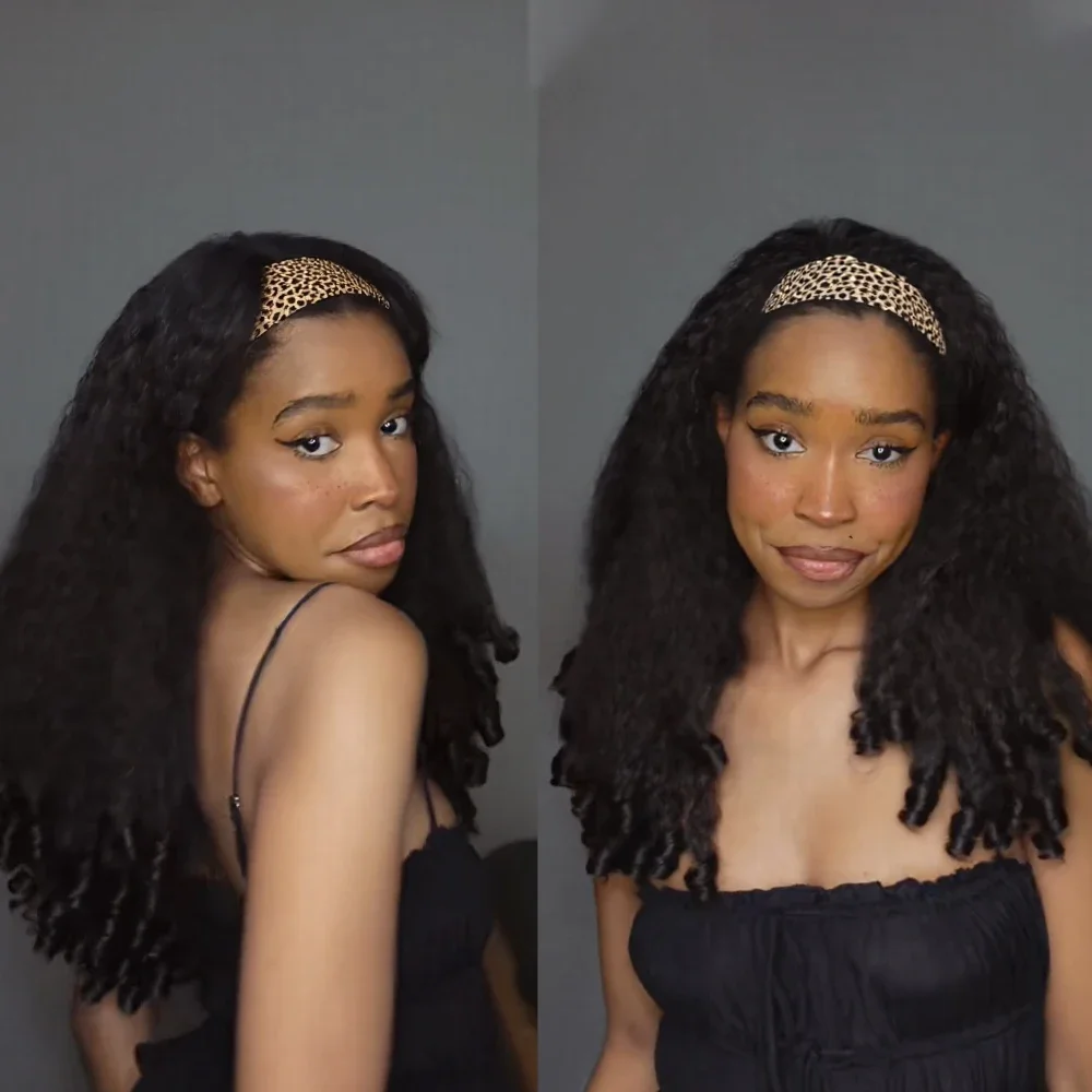 Yaki Headband Afro Curly Wigs Synthetic Kinky Straight with Curly Ends Glueless No Leave Out Clip in Half Yaki Straight Wigs thumbnail 5