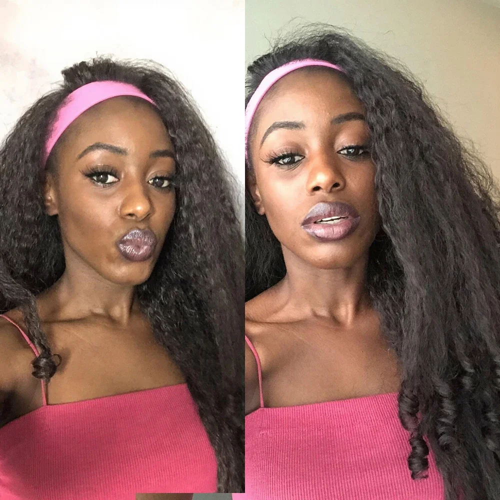 Yaki Headband Afro Curly Wigs Synthetic Kinky Straight with Curly Ends Glueless No Leave Out Clip in Half Yaki Straight Wigs thumbnail 6