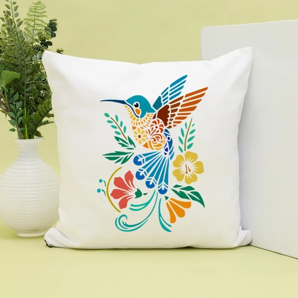 Hummingbird Painting Stencil with Brush 8.3x11.7inch Flowers Hummingbird Template Reusable Plastic Stencil for DIY Decoration thumbnail 6