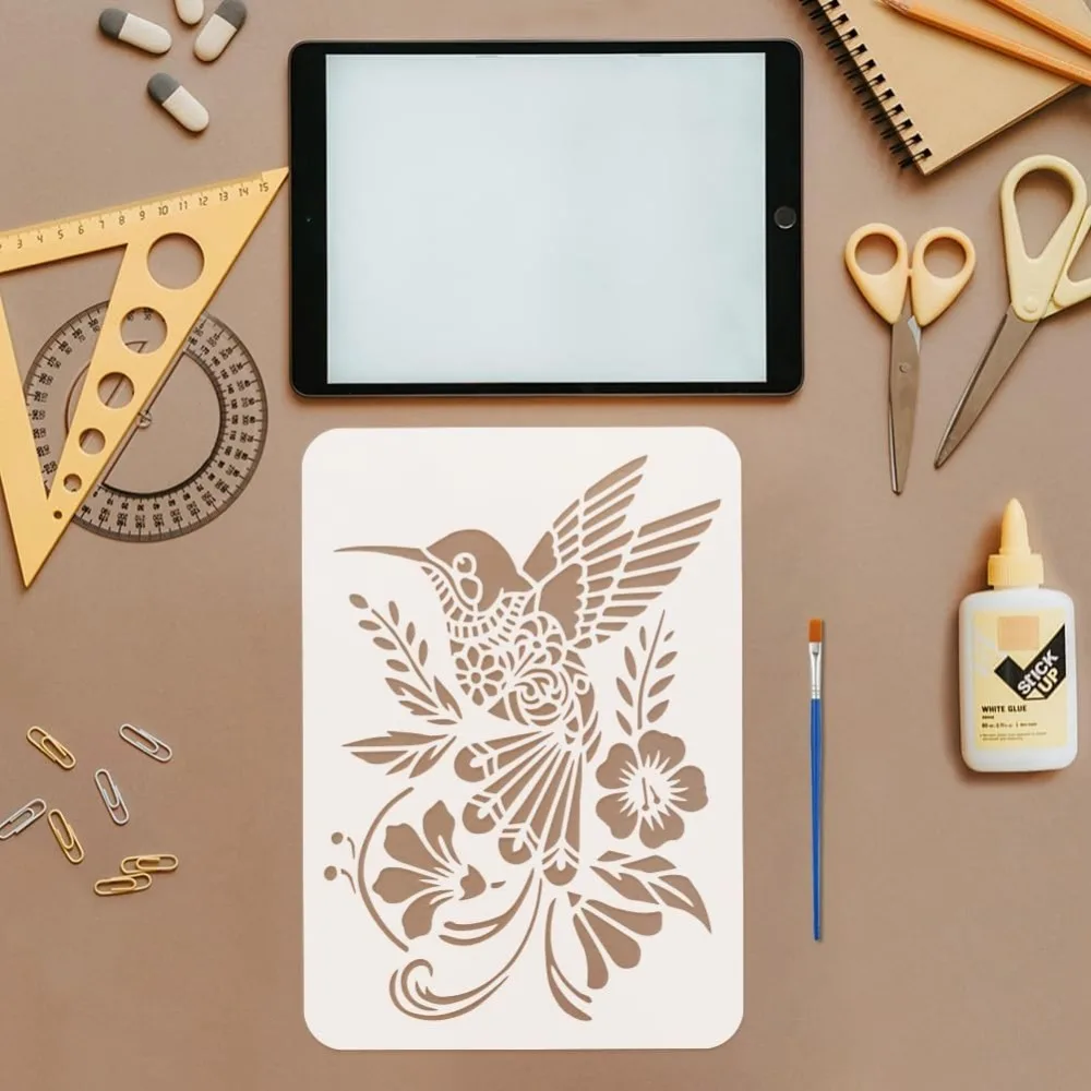 Hummingbird Painting Stencil with Brush 8.3x11.7inch Flowers Hummingbird Template Reusable Plastic Stencil for DIY Decoration thumbnail 3