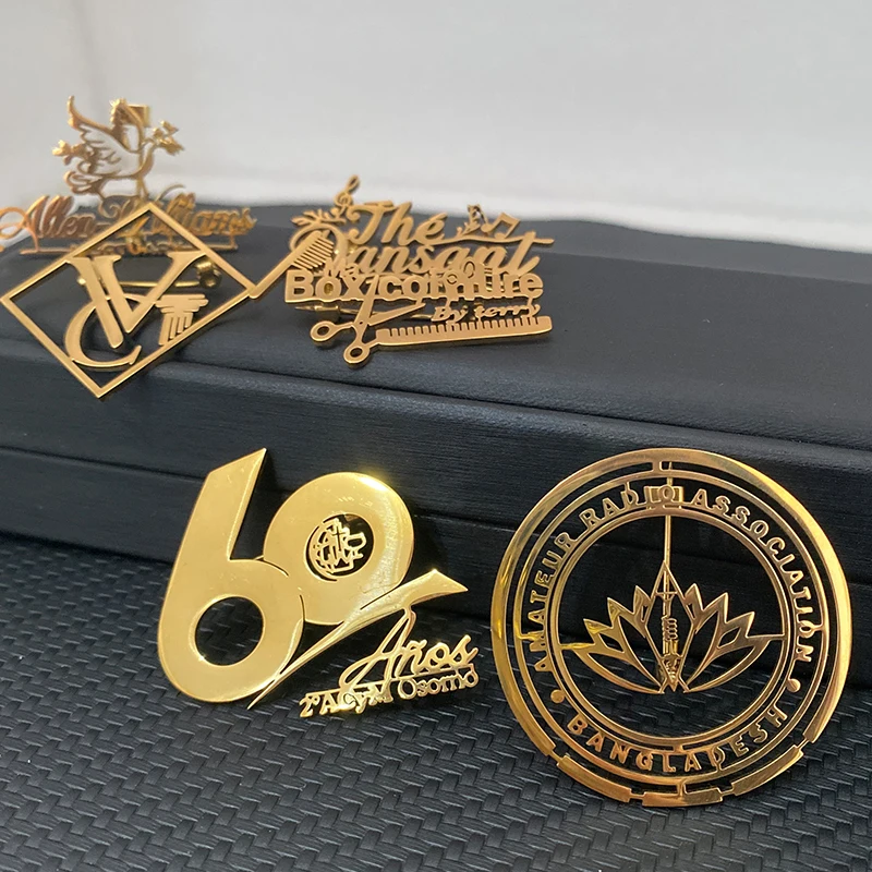 Custom Logo Brooch Pins Custom Company Club Apartment Hair Salon Logo Stainless Steel Metal Badge Jewelry Personal Design Gift