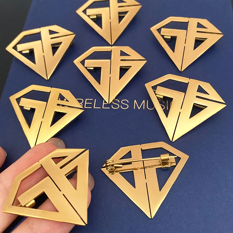 Custom Logo Brooch Pins Custom Company Club Apartment Hair Salon Logo Stainless Steel Metal Badge Jewelry Personal Design Gift thumbnail 4