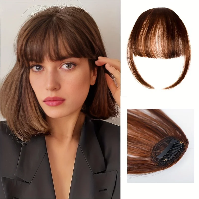 Synthetic Short Straight Clip In Fringe Bangs Black Air bangs Hair Extension Hair Bangs For Women False Bang Hairpiece thumbnail 4