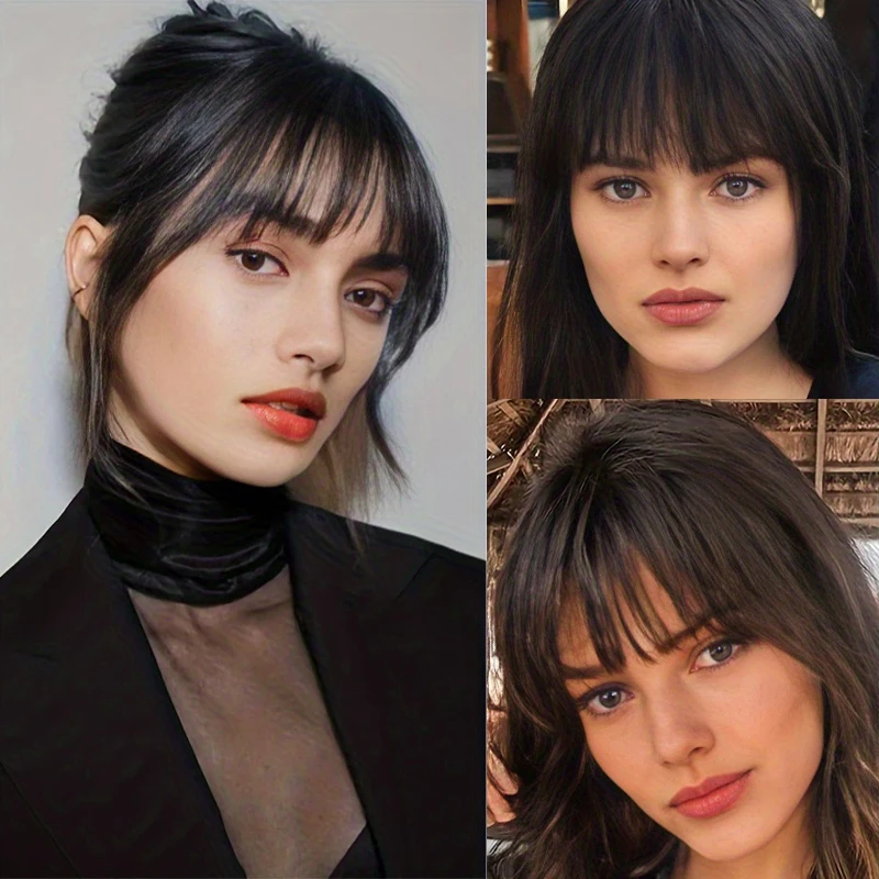 Synthetic Short Straight Clip In Fringe Bangs Black Air bangs Hair Extension Hair Bangs For Women False Bang Hairpiece thumbnail 6