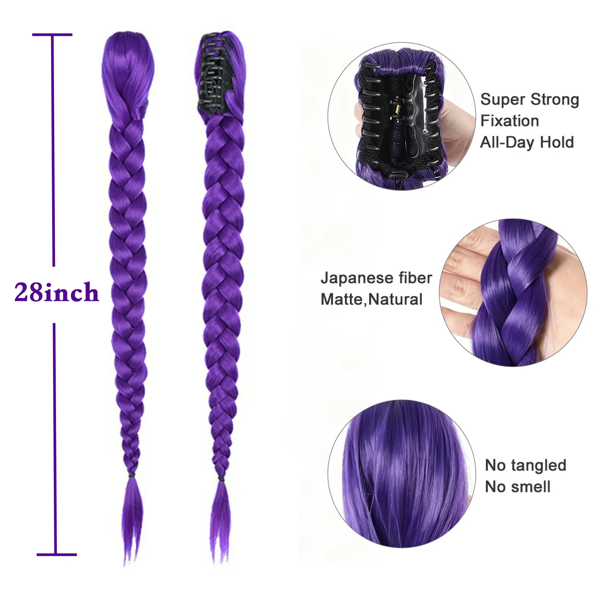 Rumi Purple Braids Cosplay Hair Extensions 26Inch Synthetic Braiding Hair Easy Clip in Ponytail for Cosplay Halloween Costume thumbnail 2