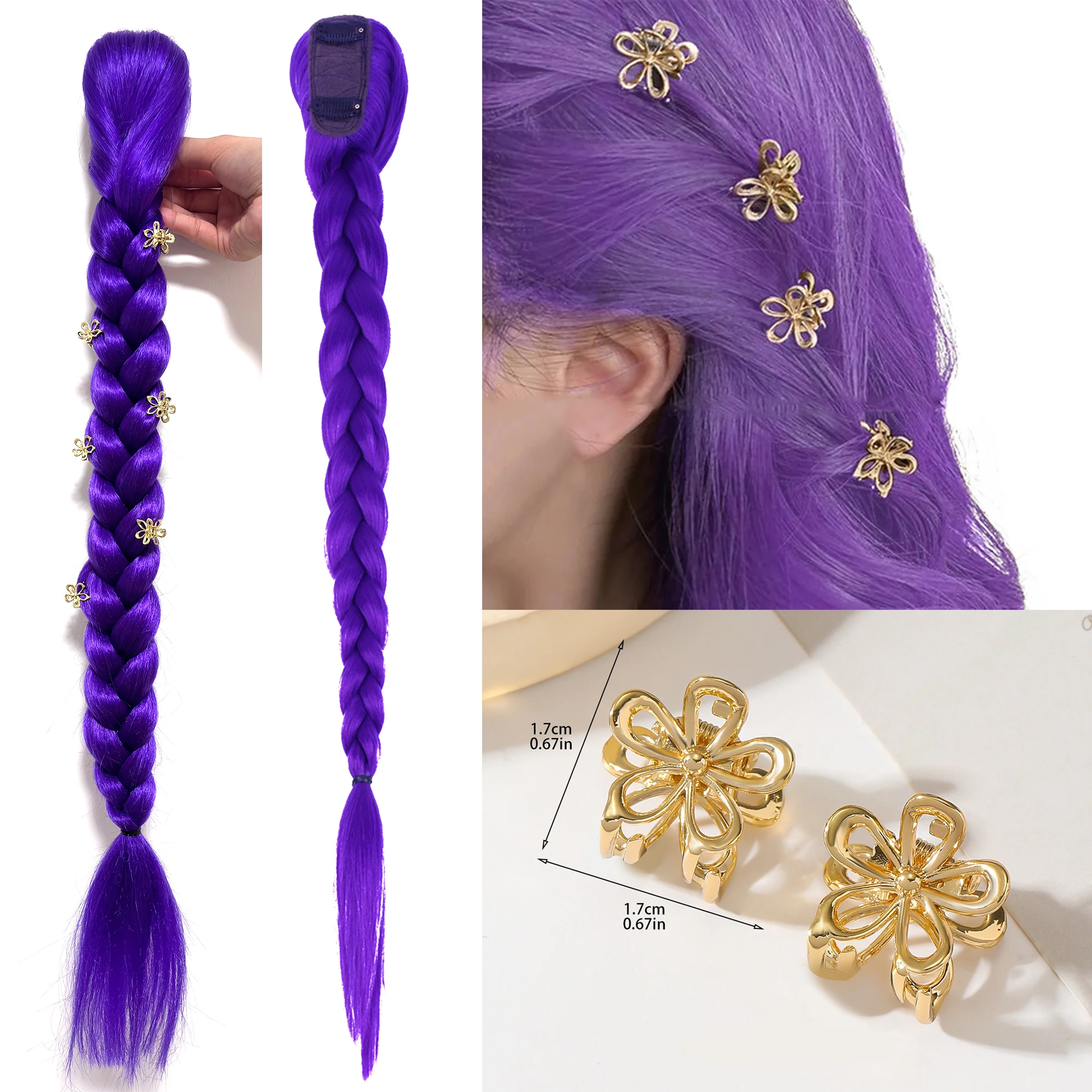 Rumi Purple Braids Cosplay Hair Extensions 26Inch Synthetic Braiding Hair Easy Clip in Ponytail for Cosplay Halloween Costume thumbnail 3