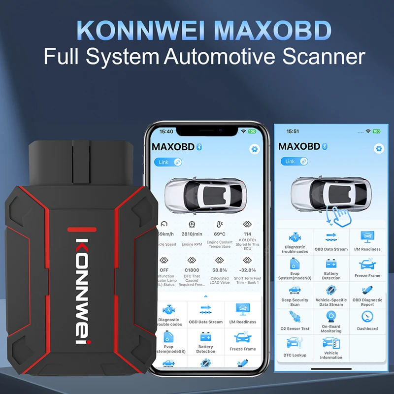 KONNWEI MAXOBD Car Full System OBD Diagnostic Tools Bluetooth 5.2 Testing Vehicle Monitoring OBD2 Scan-Tool for gift KW906 thumbnail 3