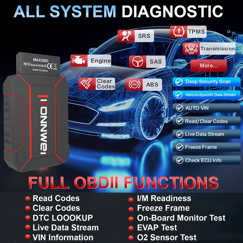 KONNWEI MAXOBD Car Full System OBD Diagnostic Tools Bluetooth 5.2 Testing Vehicle Monitoring OBD2 Scan-Tool for gift KW906 thumbnail 5