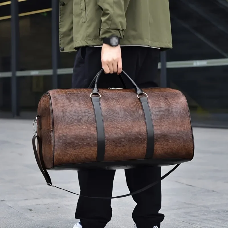 Large Capacity Retro Crocodile-Textured Travel Duffel Bag - Durable Unisex Vacation Luggage,  Versatile Gift for Men & Women thumbnail 2