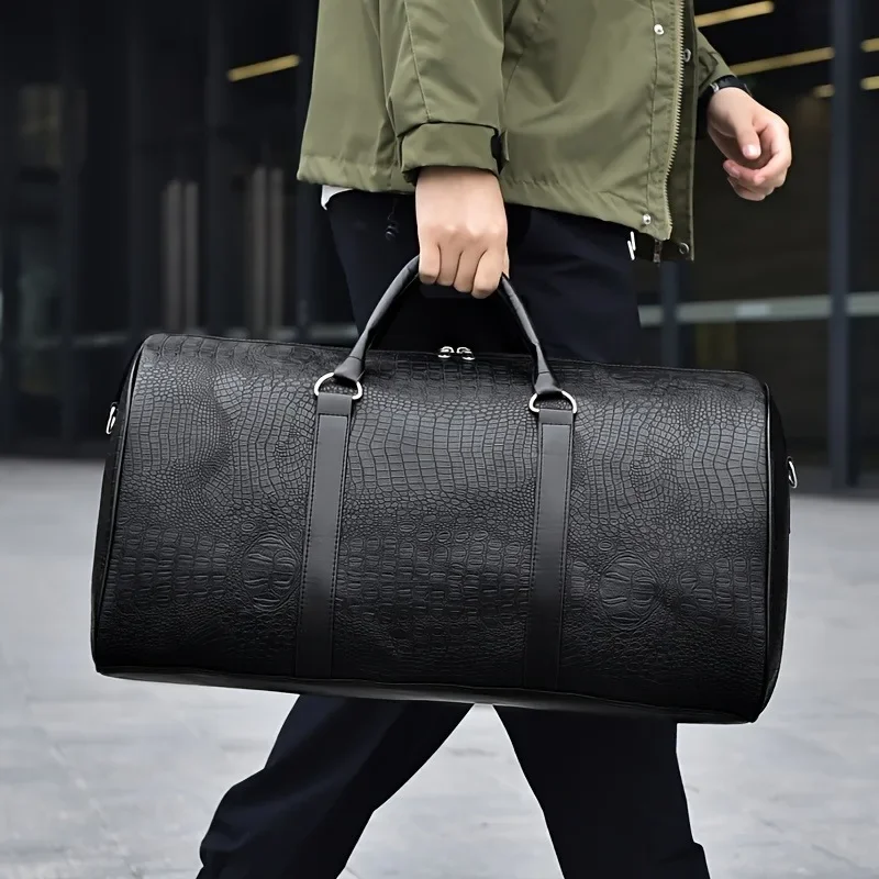 Large Capacity Retro Crocodile-Textured Travel Duffel Bag - Durable Unisex Vacation Luggage,  Versatile Gift for Men & Women thumbnail 6