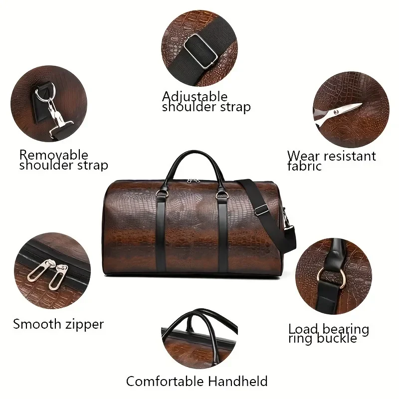 Large Capacity Retro Crocodile-Textured Travel Duffel Bag - Durable Unisex Vacation Luggage,  Versatile Gift for Men & Women thumbnail 5