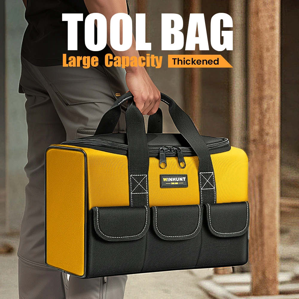 17 Inch Tool Bag, Large Tool Bag with 6 Exterior Pockets Electrician Tool Bag, for DIY Enthusiasts and Craftsmen