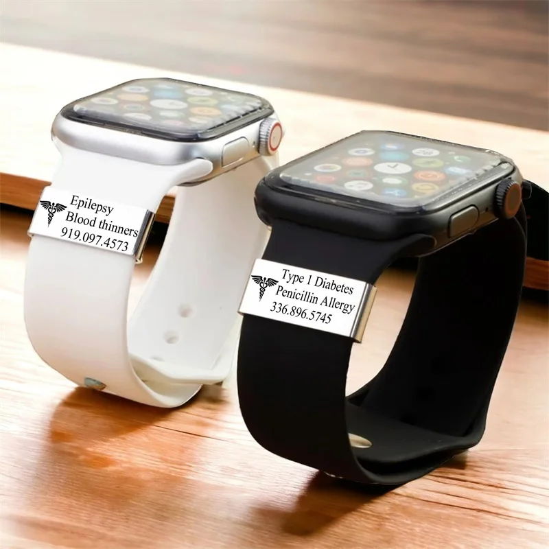 2026 Personalized Medical Alert Watch Medical ID Alert Watch Band Charm Medical Alert ID Tag Compatible for Smart Watch Bands