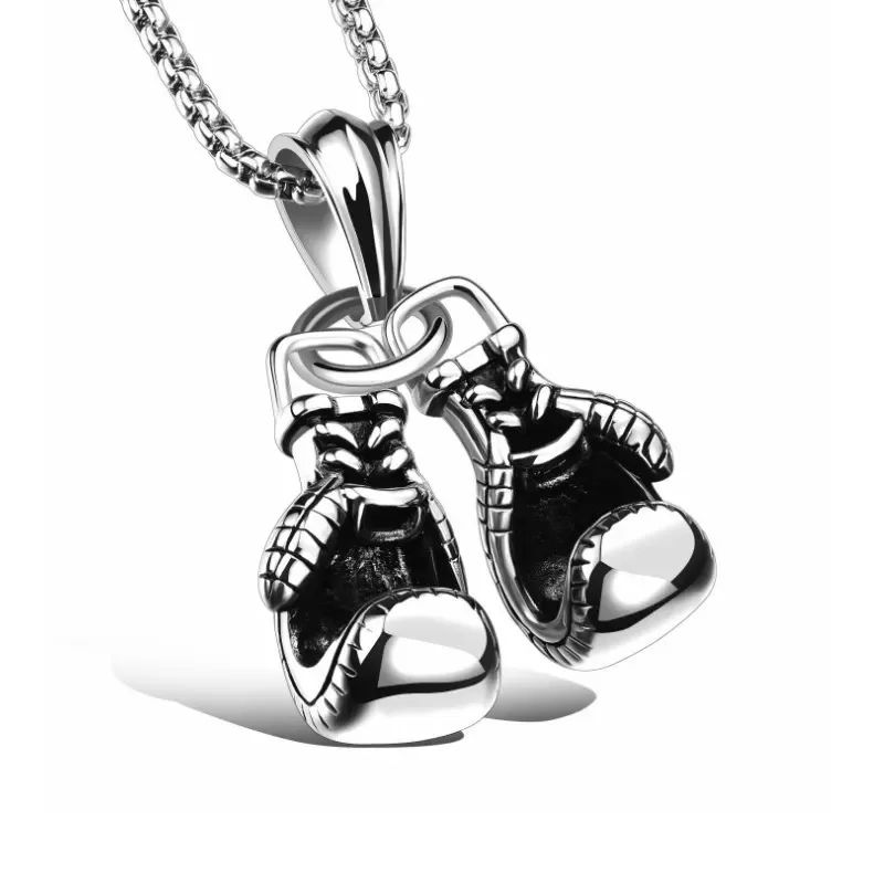 Retro Fitness Boxing Gloves Titanium Steel Necklace Fashion Punk Pendant thumbnail 2