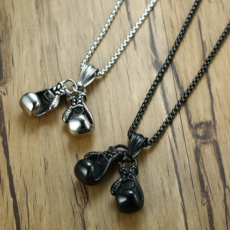 Retro Fitness Boxing Gloves Titanium Steel Necklace Fashion Punk Pendant thumbnail 4