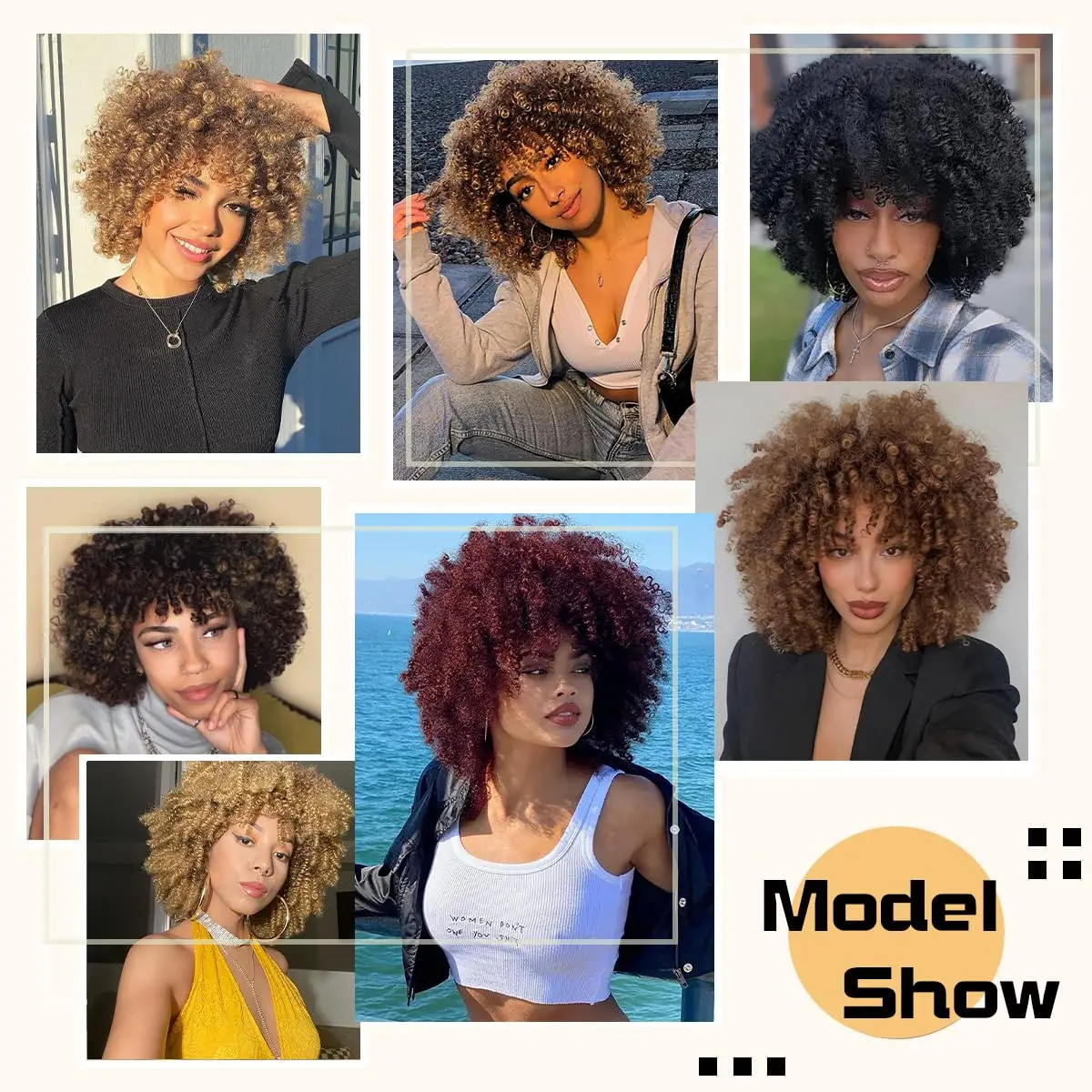 Synthetic Afro Short Kinky Curly Wigs with Bangs 12 Inches for Black Women Natural Glueless Heat Resistant For Daily Party thumbnail 6