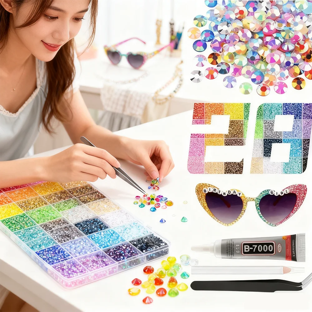 28 grid 3/4/5mm mixed color Jelly/resin drill rhinestone set DIY clothing nail drill phone drill glasses drill hat drill, etc thumbnail 5