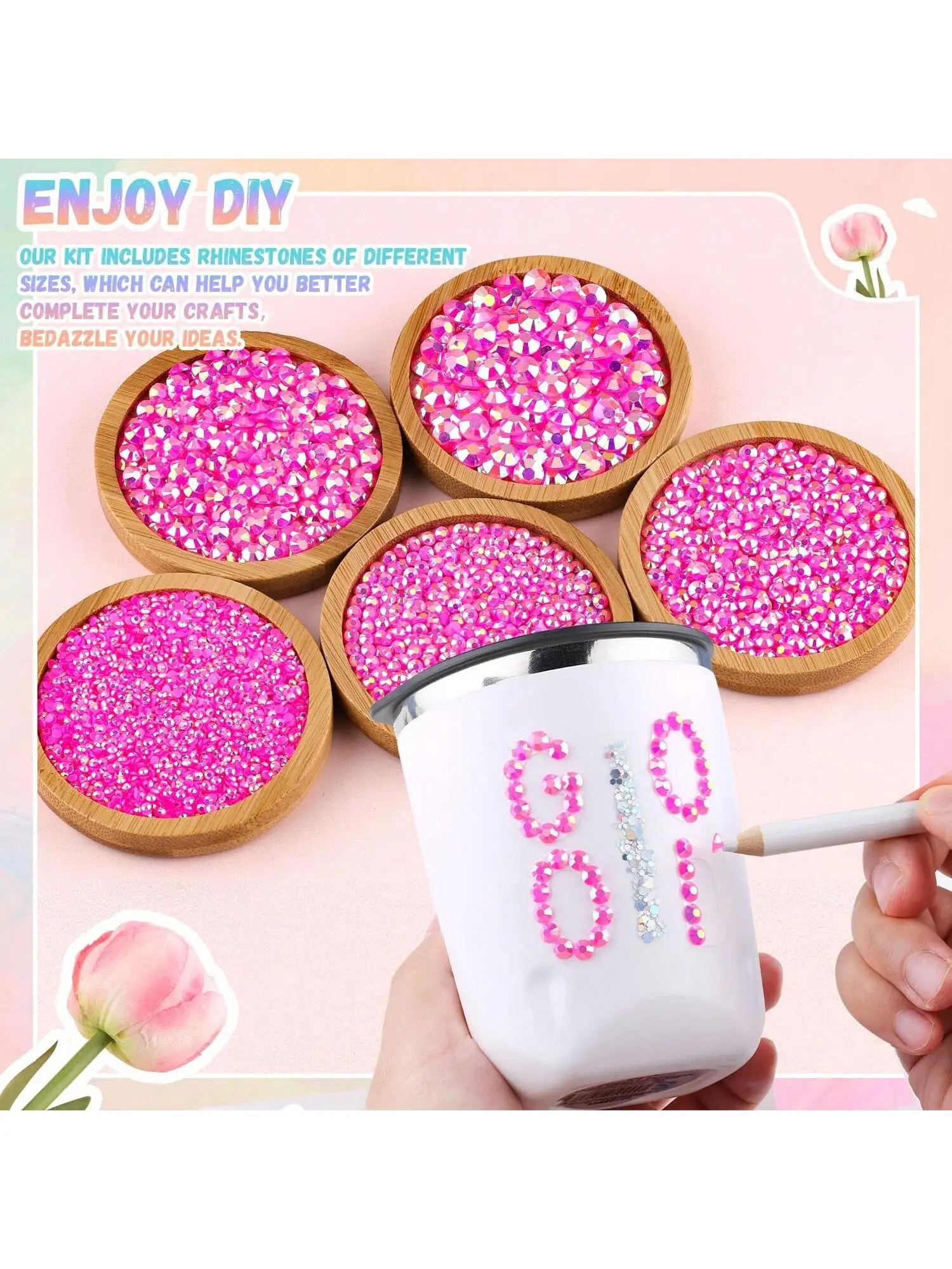 28 grid 3/4/5mm mixed color Jelly/resin drill rhinestone set DIY clothing nail drill phone drill glasses drill hat drill, etc thumbnail 3