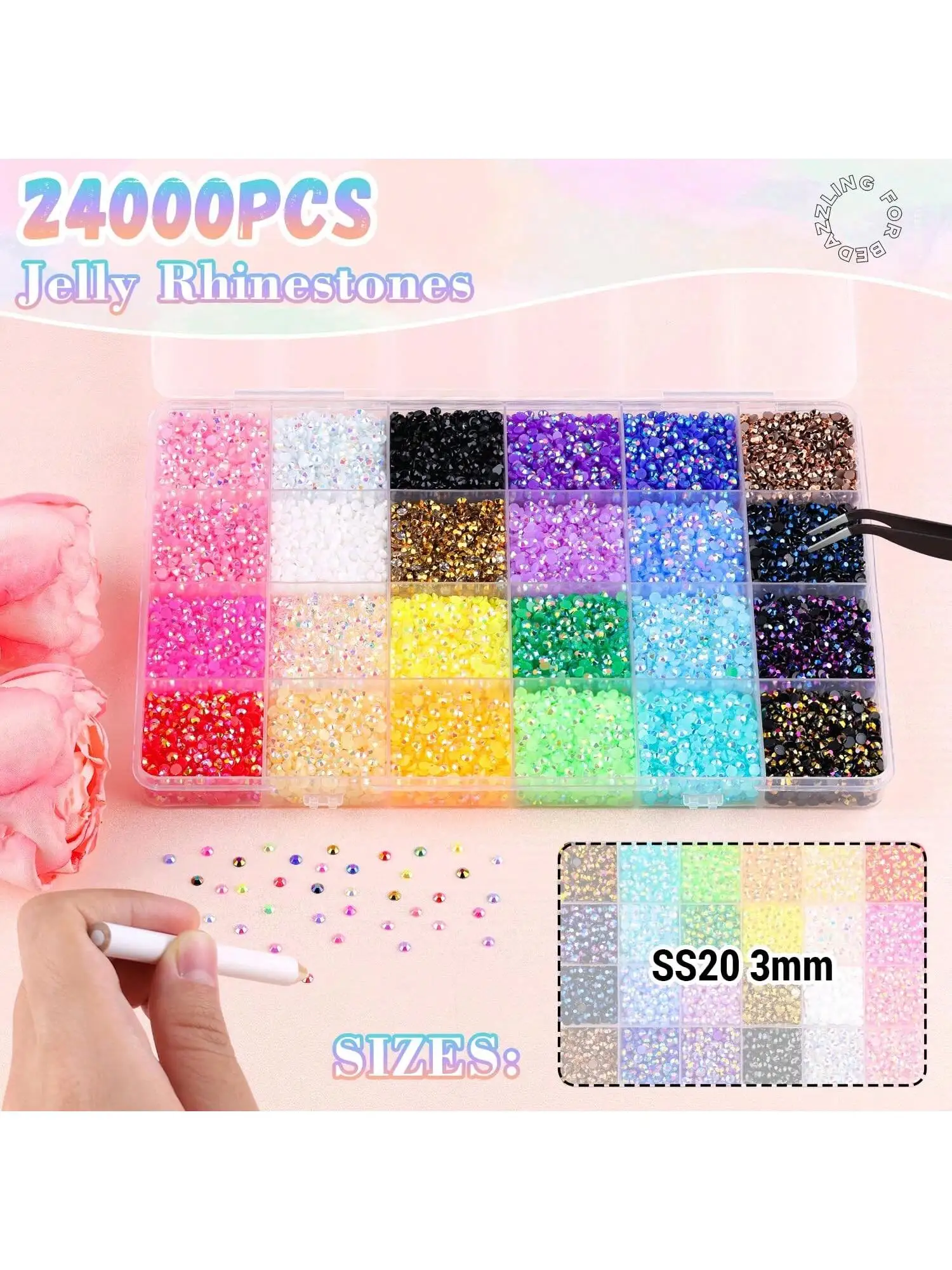 28 grid 3/4/5mm mixed color Jelly/resin drill rhinestone set DIY clothing nail drill phone drill glasses drill hat drill, etc thumbnail 2