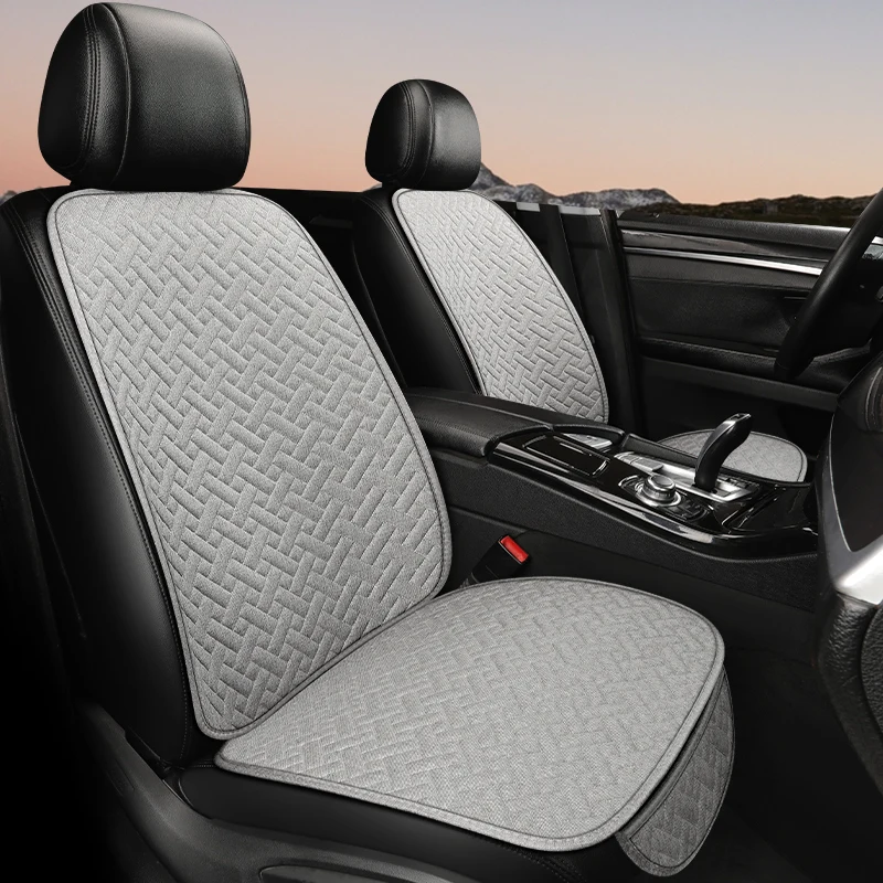 Four season universal linen woven pattern car seat cushion anti slip and wear-resistant single seat three piece set, single piec thumbnail 4
