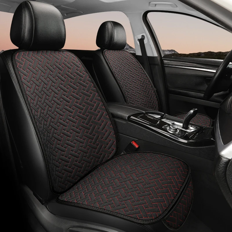 Four season universal linen woven pattern car seat cushion anti slip and wear-resistant single seat three piece set, single piec thumbnail 6