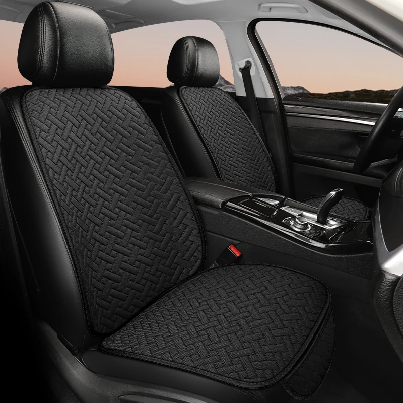 Four season universal linen woven pattern car seat cushion anti slip and wear-resistant single seat three piece set, single piec thumbnail 5