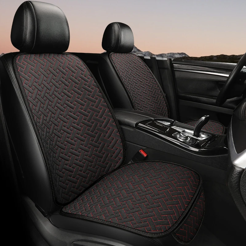 Four season universal linen woven pattern car seat cushion anti slip and wear-resistant single seat three piece set, single piec thumbnail 2