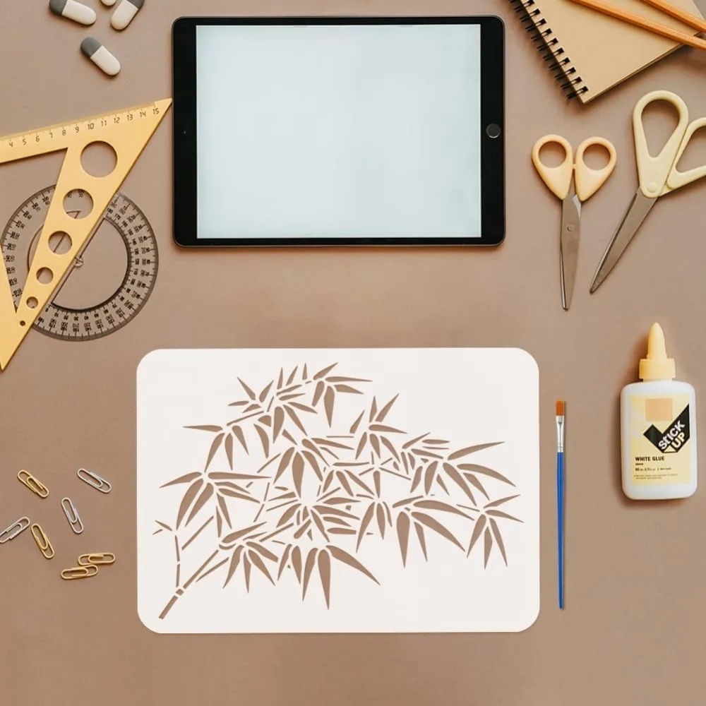 Bamboo Leaf Painting Stencil with Brush 8.3x11.7inch Bamboo Branch Drawing Template China Styles Pattern DIY Art Home thumbnail 3