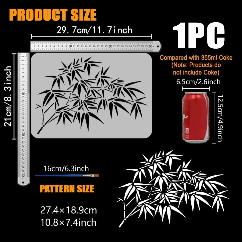 Bamboo Leaf Painting Stencil with Brush 8.3x11.7inch Bamboo Branch Drawing Template China Styles Pattern DIY Art Home thumbnail 2