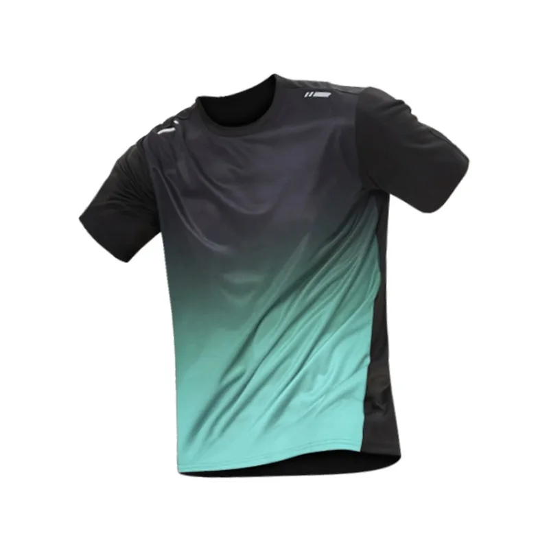 Men's sportswear, ice silk short sleeves and shorts running clothes, men's table tennis and badminton wear gradient T-shirt thumbnail 3