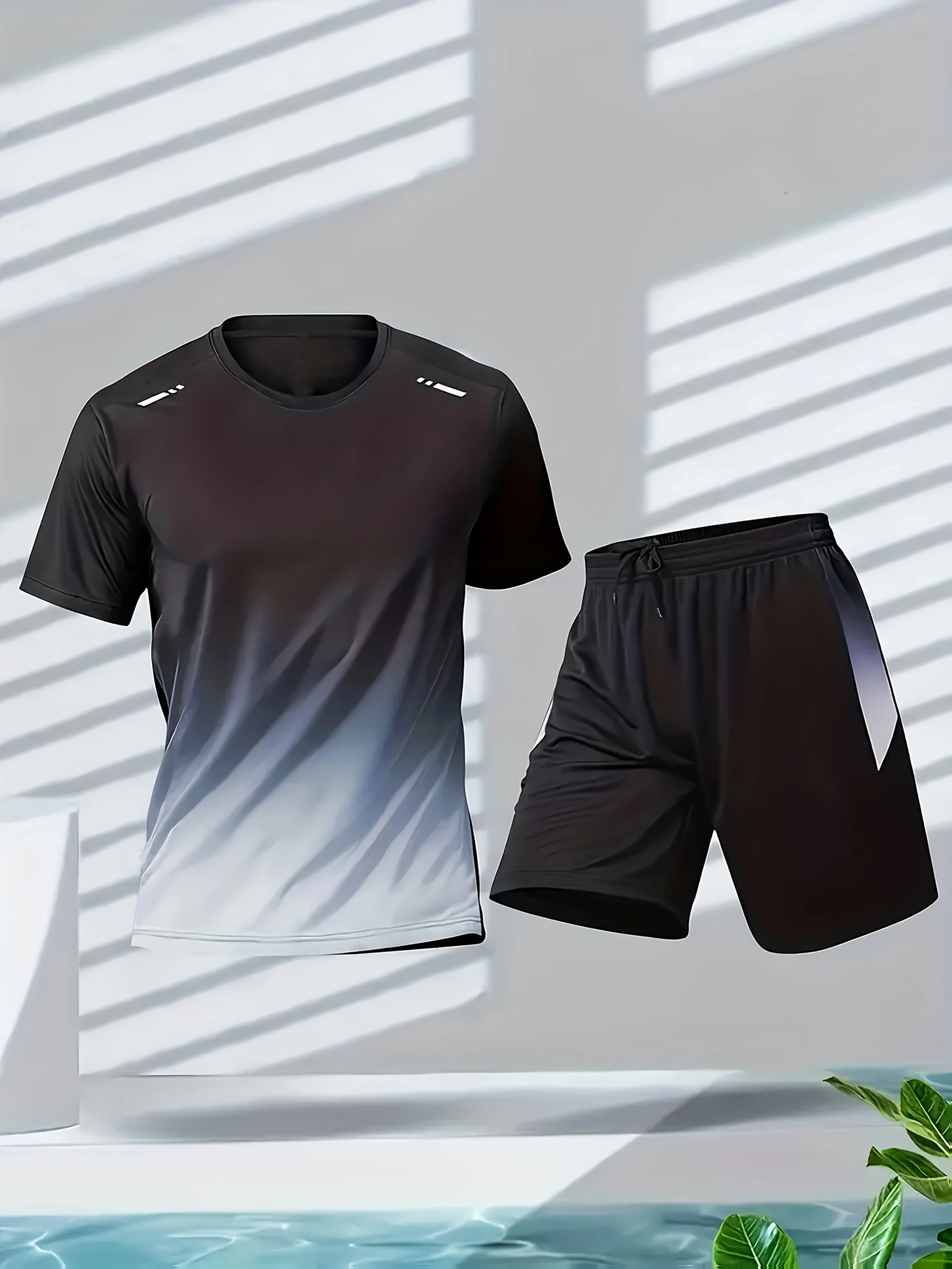 Men's sportswear, ice silk short sleeves and shorts running clothes, men's table tennis and badminton wear gradient T-shirt thumbnail 2