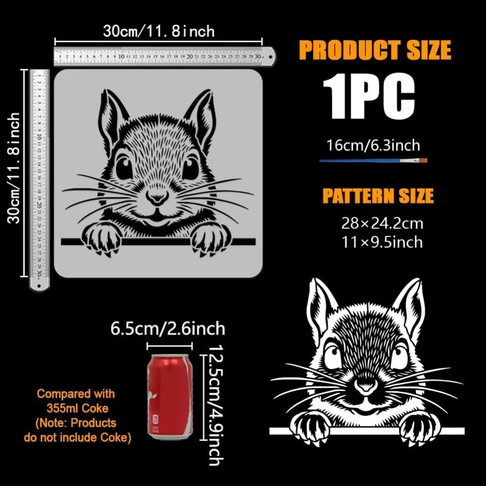 Squirrel Peeping Painting Stencil with a 16cm Paint Brush 11.8x11.8inch Reusable Plastic Stencil DIY Craft Template for Painting thumbnail 2