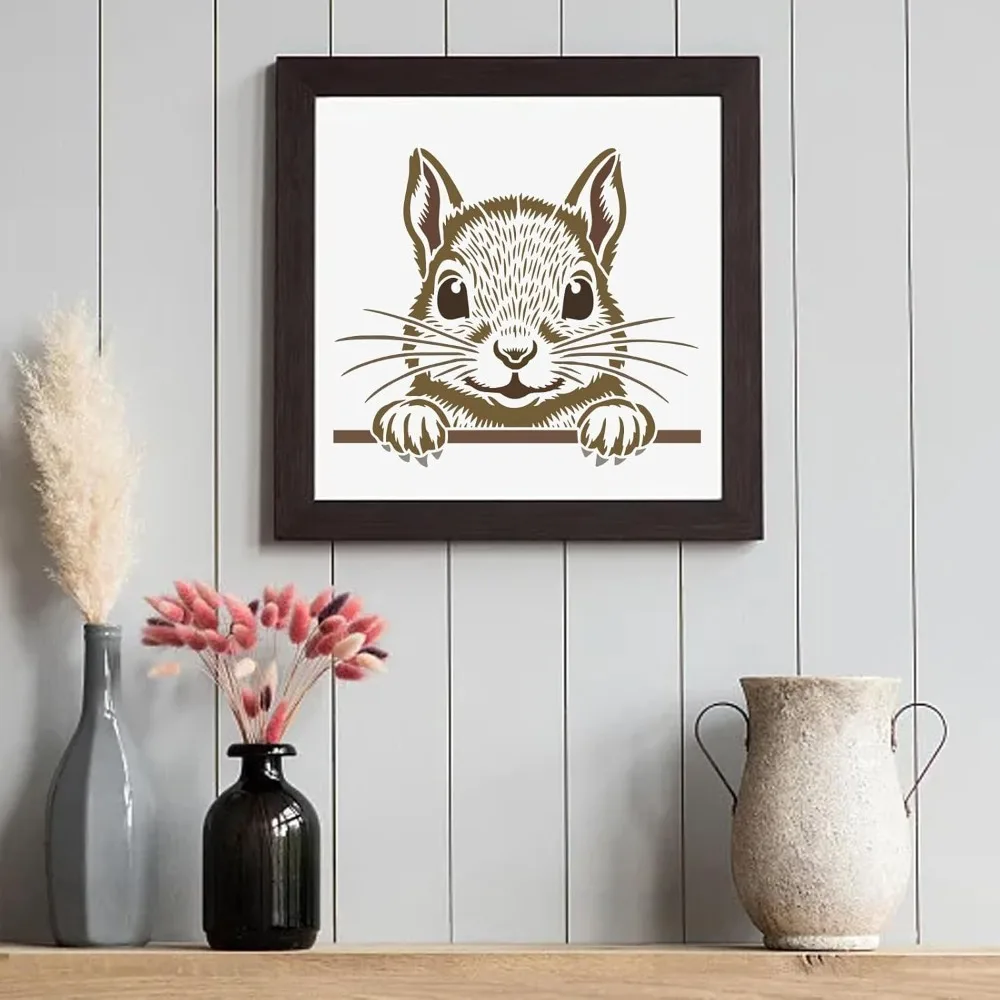 Squirrel Peeping Painting Stencil with a 16cm Paint Brush 11.8x11.8inch Reusable Plastic Stencil DIY Craft Template for Painting thumbnail 6
