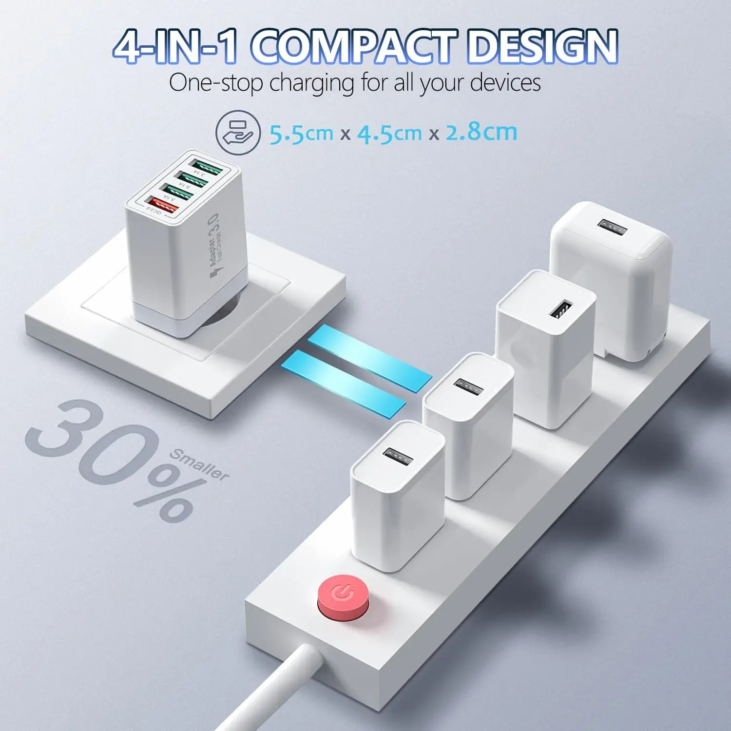 40W QC3.0 Fast Charging Block 4-Ports USB Wall Charger Adapter Mobile Phone Chargers EU UK US AU Plug For iPhone Huawei Xiaomi thumbnail 3