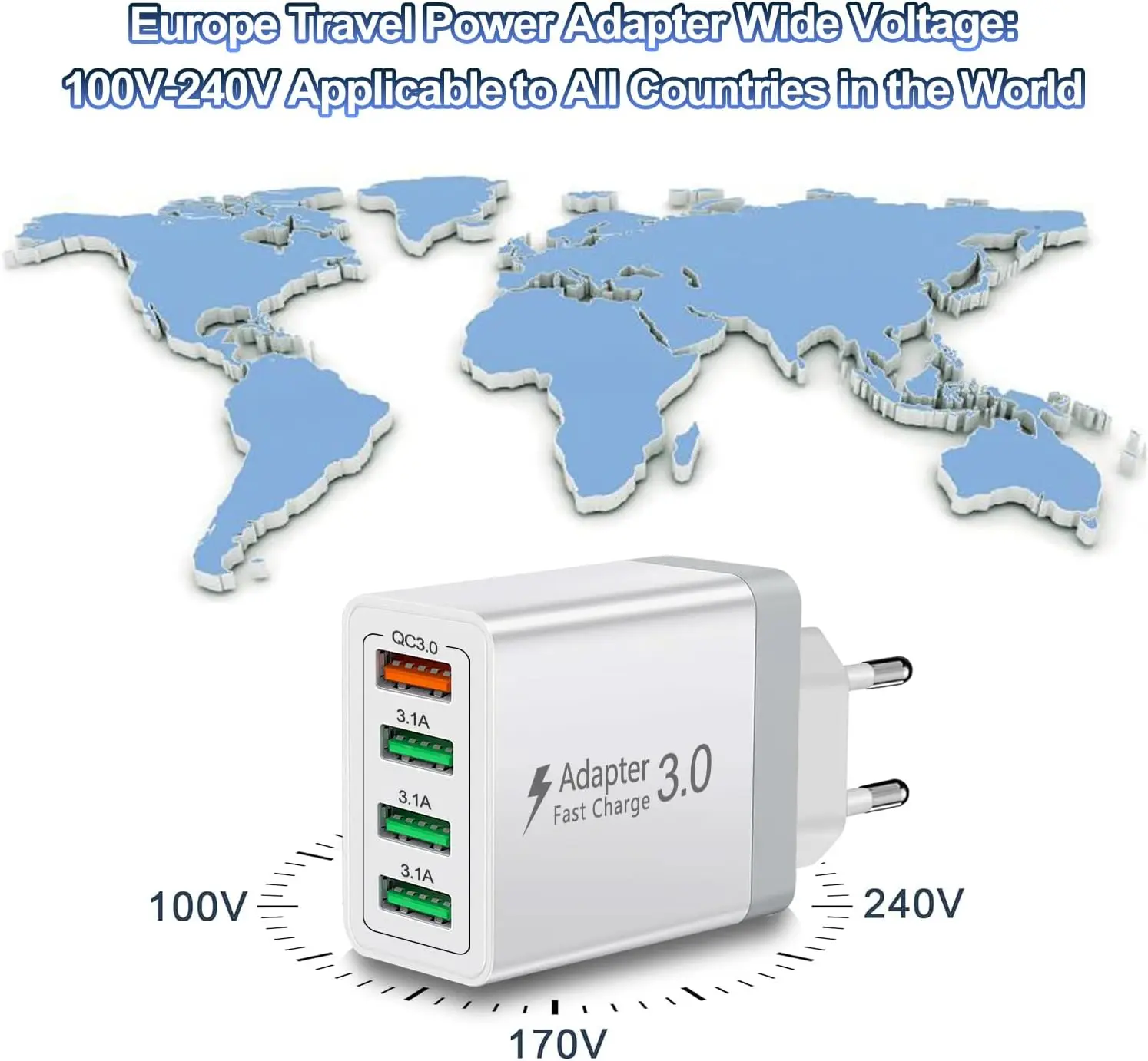 40W QC3.0 Fast Charging Block 4-Ports USB Wall Charger Adapter Mobile Phone Chargers EU UK US AU Plug For iPhone Huawei Xiaomi thumbnail 6