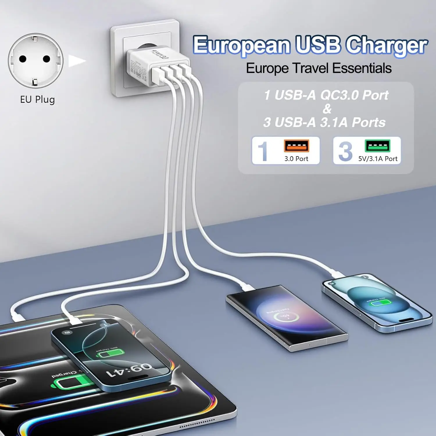 40W QC3.0 Fast Charging Block 4-Ports USB Wall Charger Adapter Mobile Phone Chargers EU UK US AU Plug For iPhone Huawei Xiaomi thumbnail 4