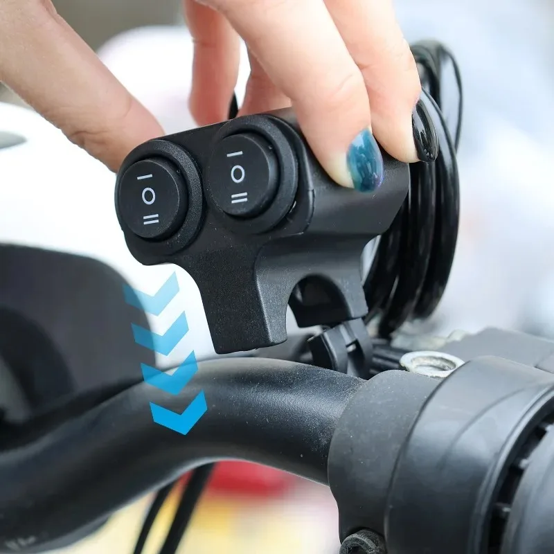 Motorcycle Handlebar 12V Headlight Switch Dual Button Control Waterproof 3-Wire Spotlight Switch Tricycle Headlight  Horn Switch thumbnail 3