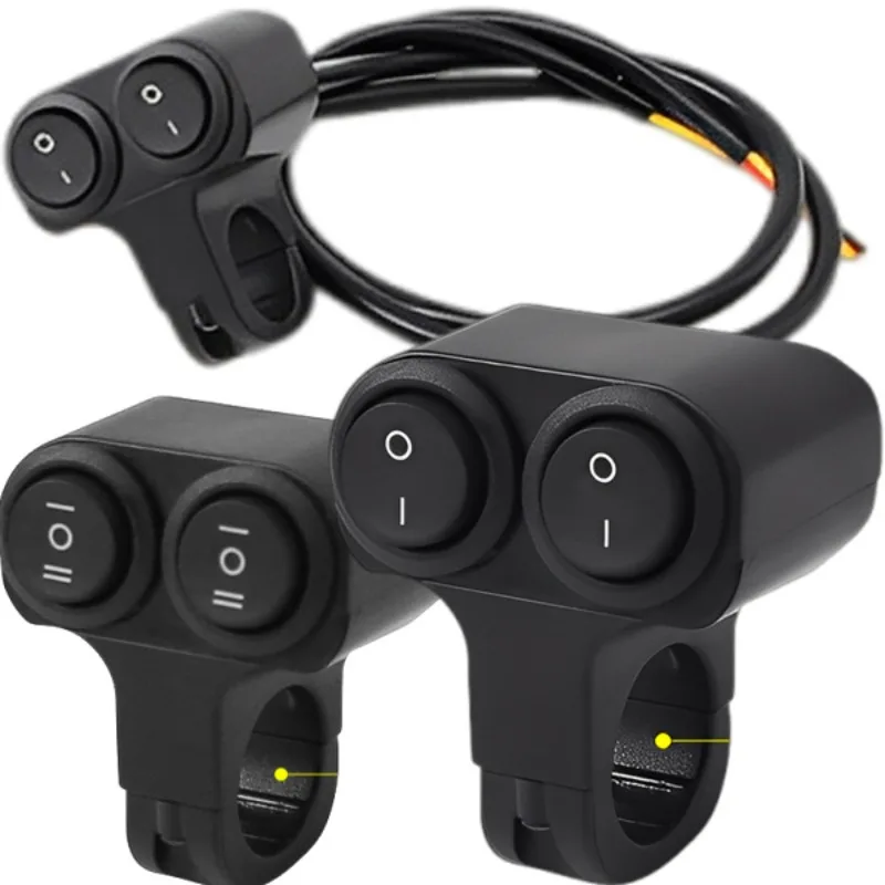 Motorcycle Handlebar 12V Headlight Switch Dual Button Control Waterproof 3-Wire Spotlight Switch Tricycle Headlight  Horn Switch