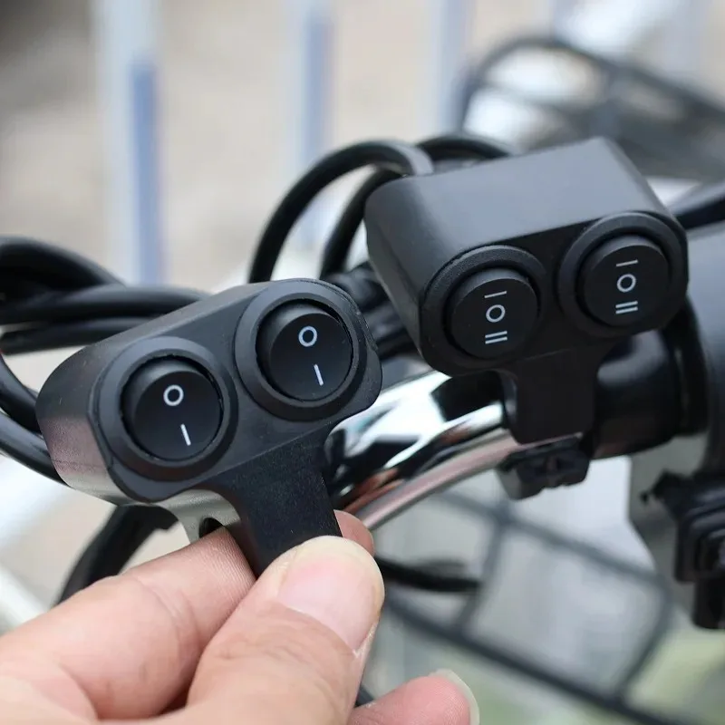 Motorcycle Handlebar 12V Headlight Switch Dual Button Control Waterproof 3-Wire Spotlight Switch Tricycle Headlight  Horn Switch thumbnail 6
